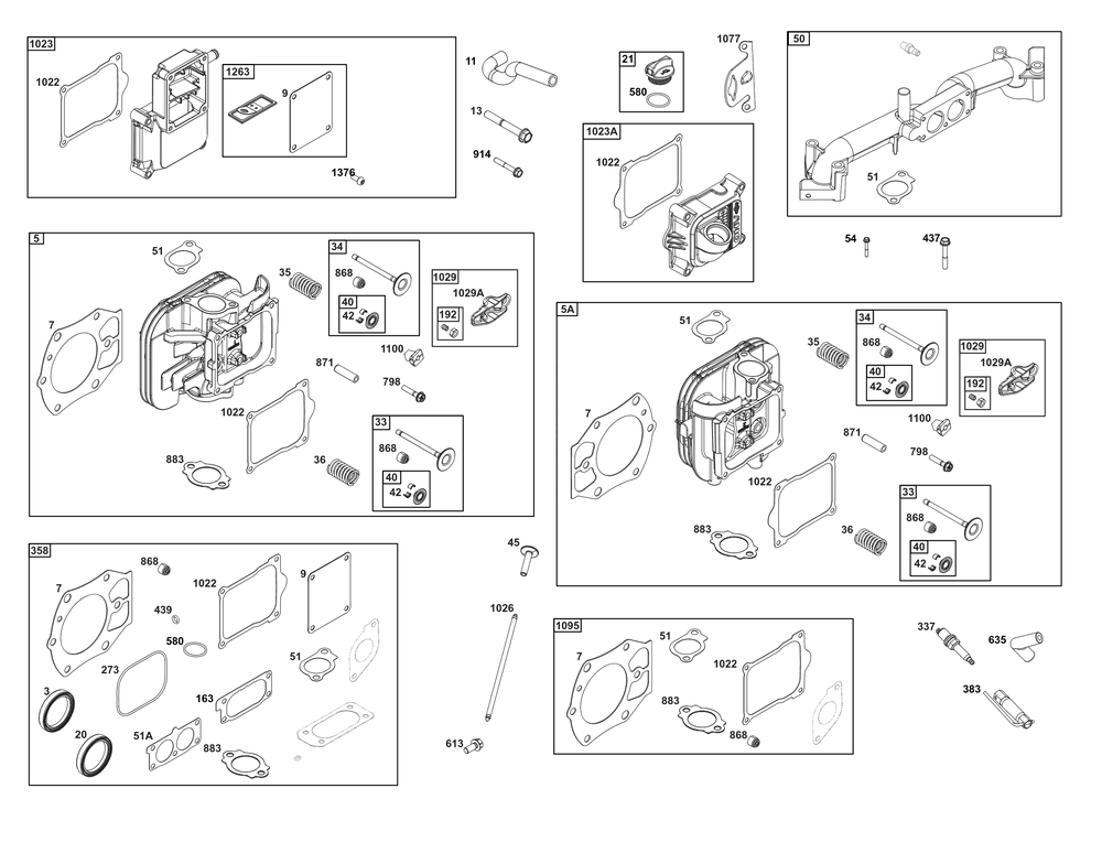 Cylinder Head Group Diagram and Parts List for 613777-0013-J1 400000 - 699999 Briggs and Stratton Engine